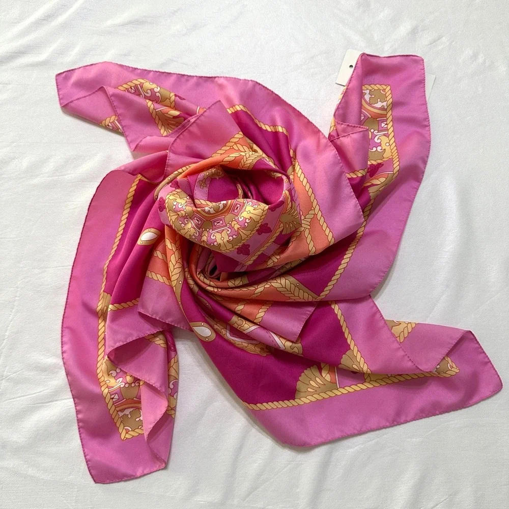 NWT Fattorseta Italy Satin Scarf Set 2 Pink Teal Nautical Equestrian Preppy Chic